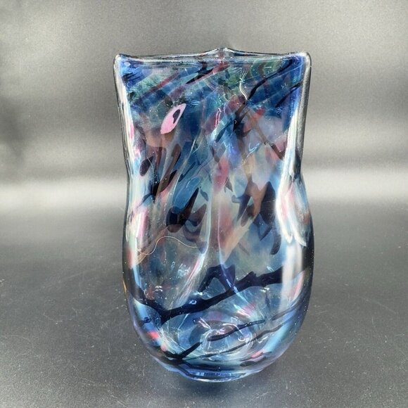 Fire Islands Signed Matthew Labarbera Glass Vase Triangular Glass Multicolor - Picture 15 of 16